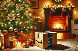 Ein Amazon-Paket unter einem Weihnachtsbaum